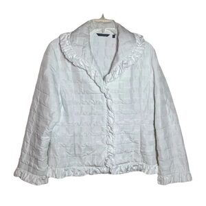 Samuel Dong Size XL Winter White Long Sleeve Women’s Quilted Jacket Ruffled Hem